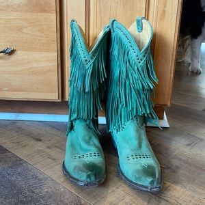 Circle G Teal Fringe Boots, size 9